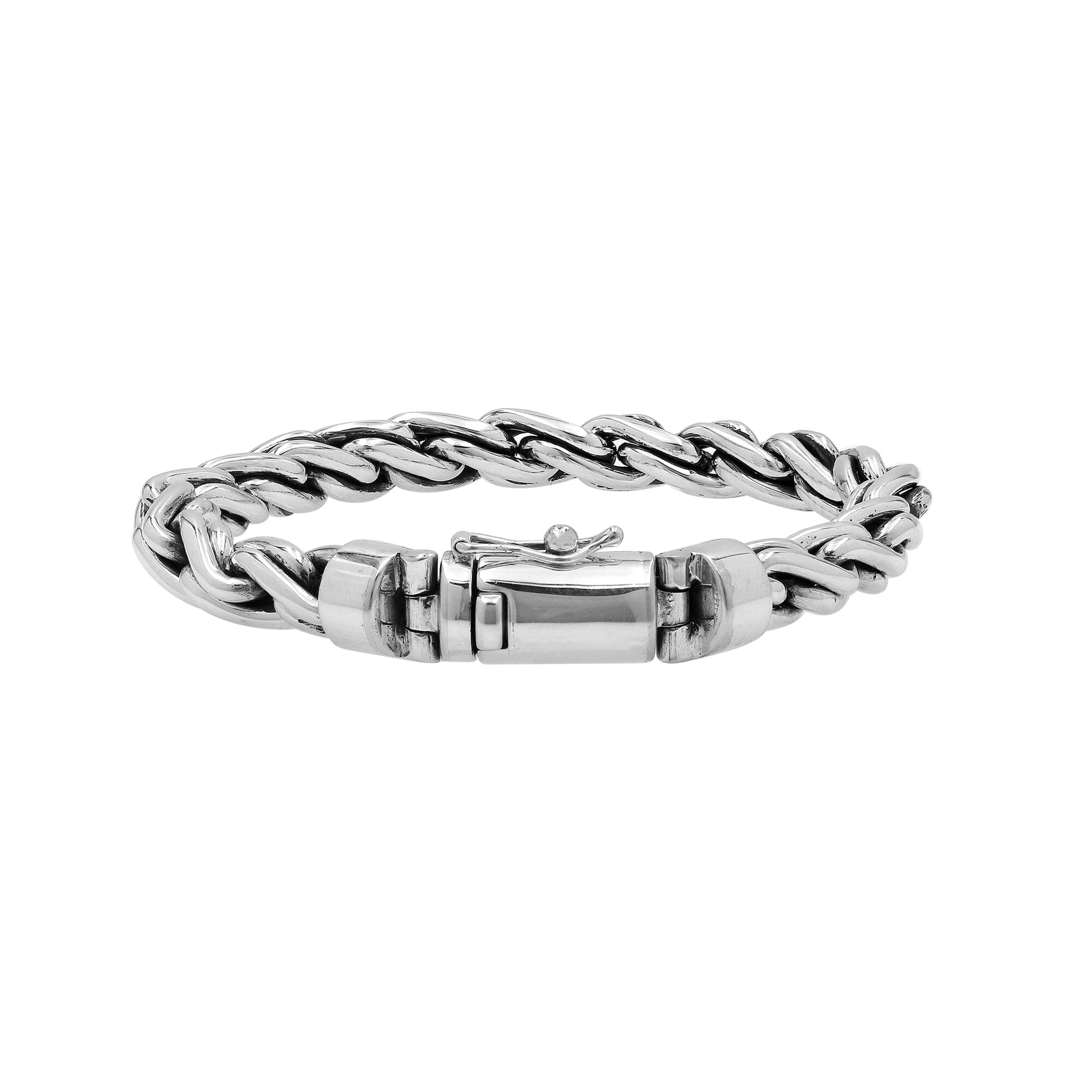 925 sterling silver twisted link bracelet with box clasp, handcrafted in Bali.