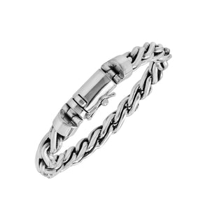925 sterling silver twisted link bracelet with box clasp, handcrafted in Bali.