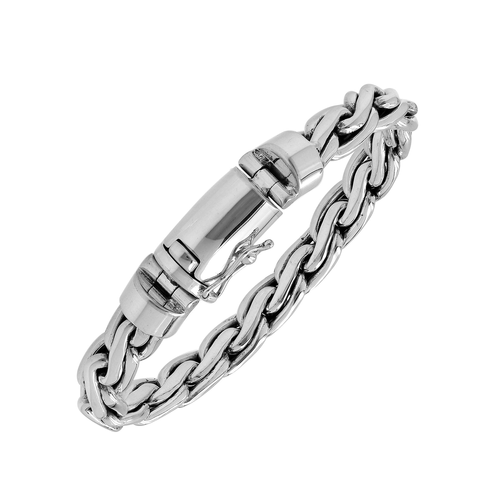 925 sterling silver interlocked chain bracelet with box clasp, handcrafted in Bali.