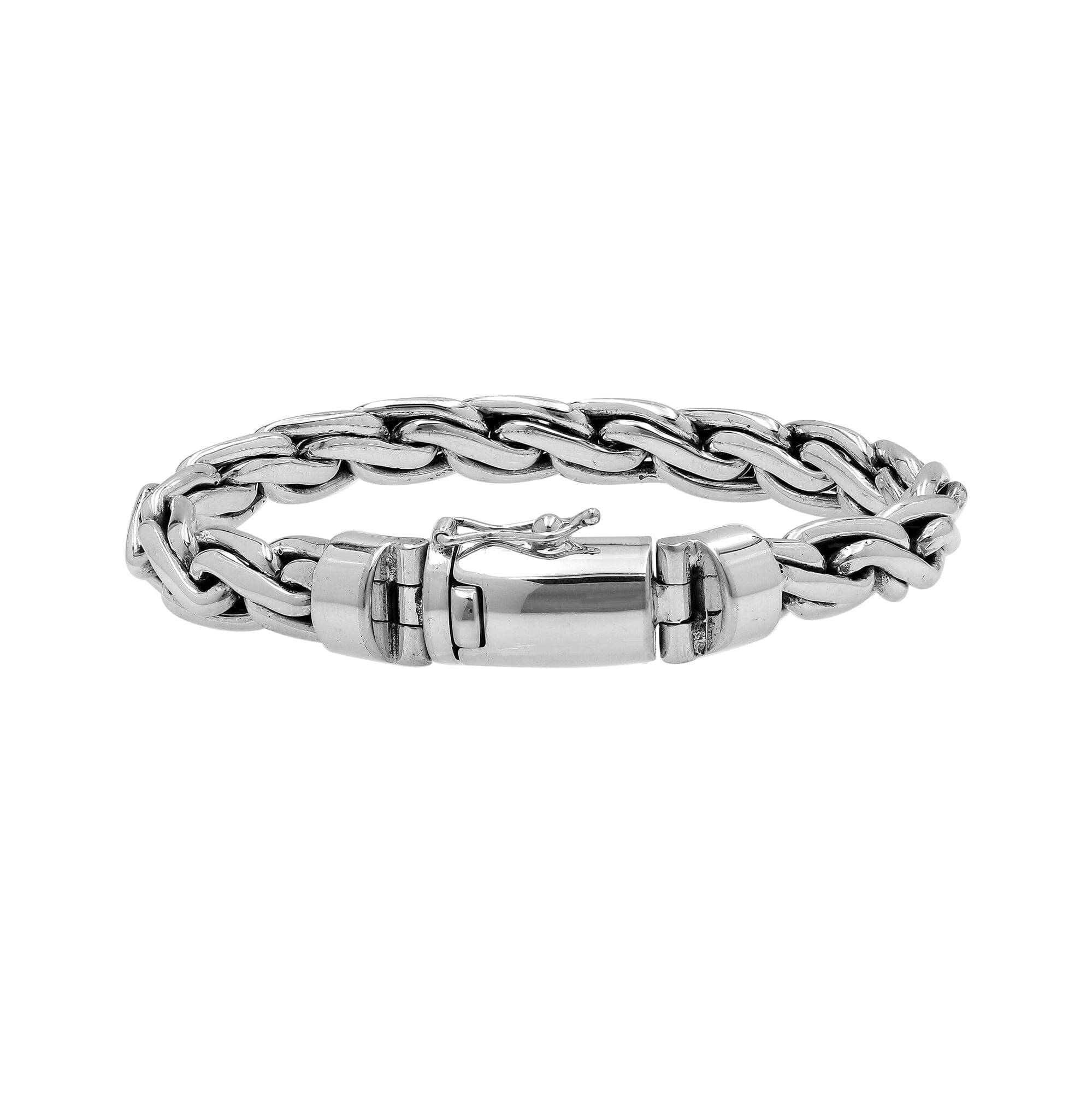 925 sterling silver interlocked chain bracelet with box clasp, handcrafted in Bali.