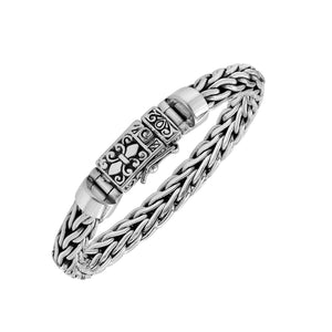 Silver Woven Chain Bracelet With Ornate Box Clasp In 925 Sterling Silver For Wholesale