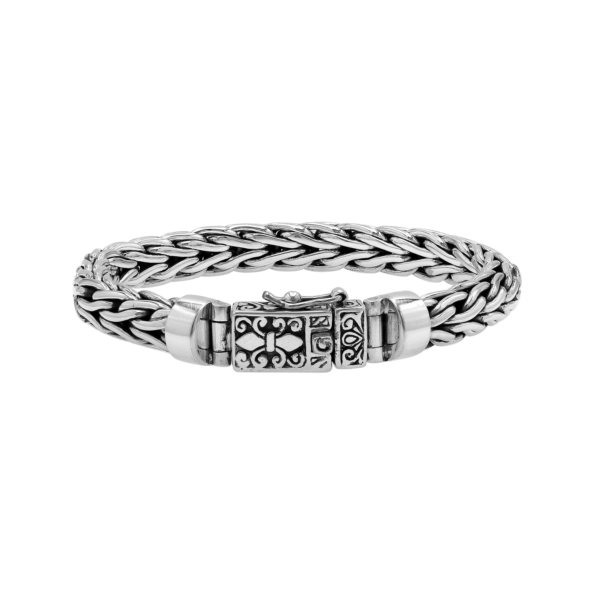 Silver Woven Chain Bracelet With Ornate Box Clasp In 925 Sterling Silver For Wholesale
