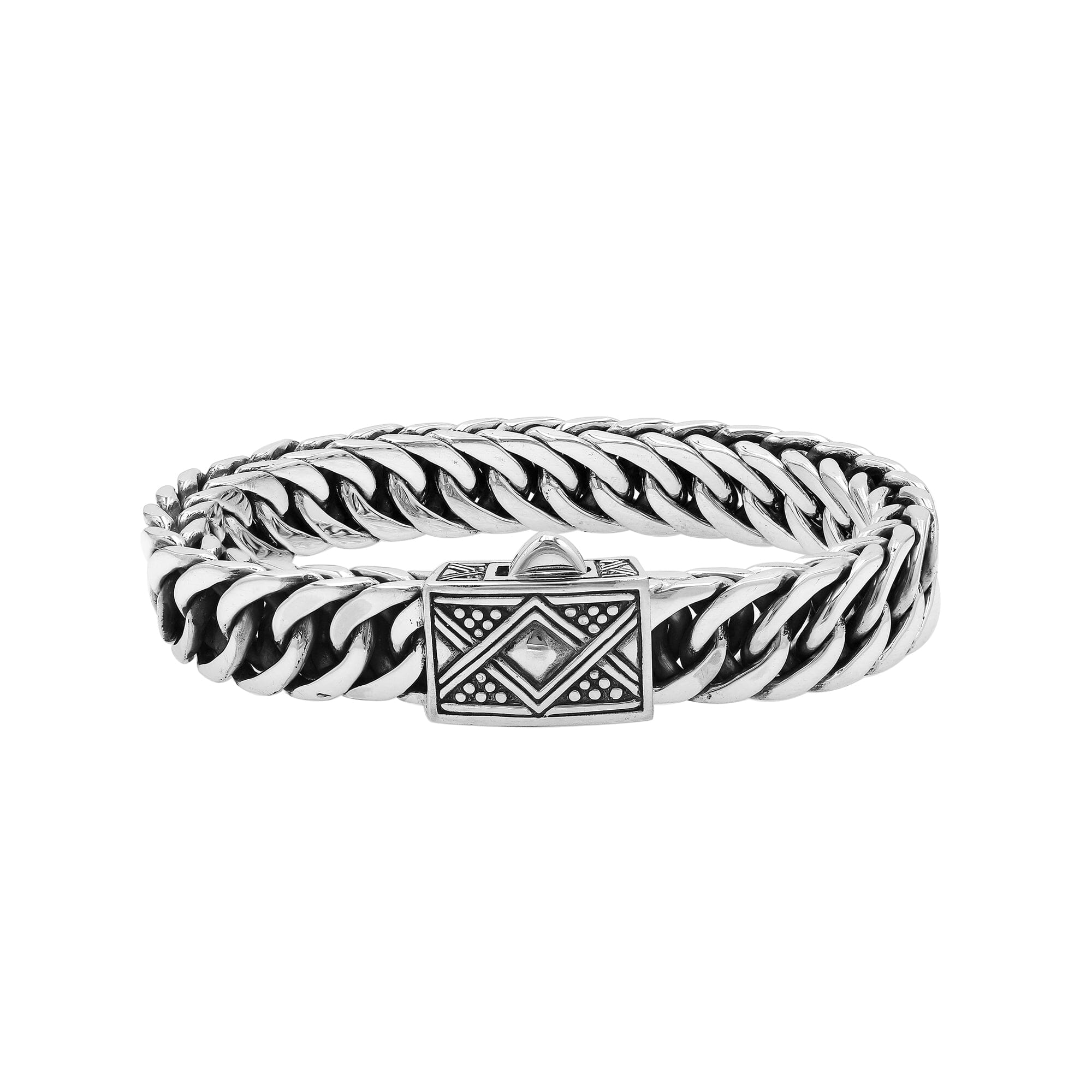 Silver Curb Chain Bracelet With Engraved Box Clasp In 925 Sterling Silver For Wholesale