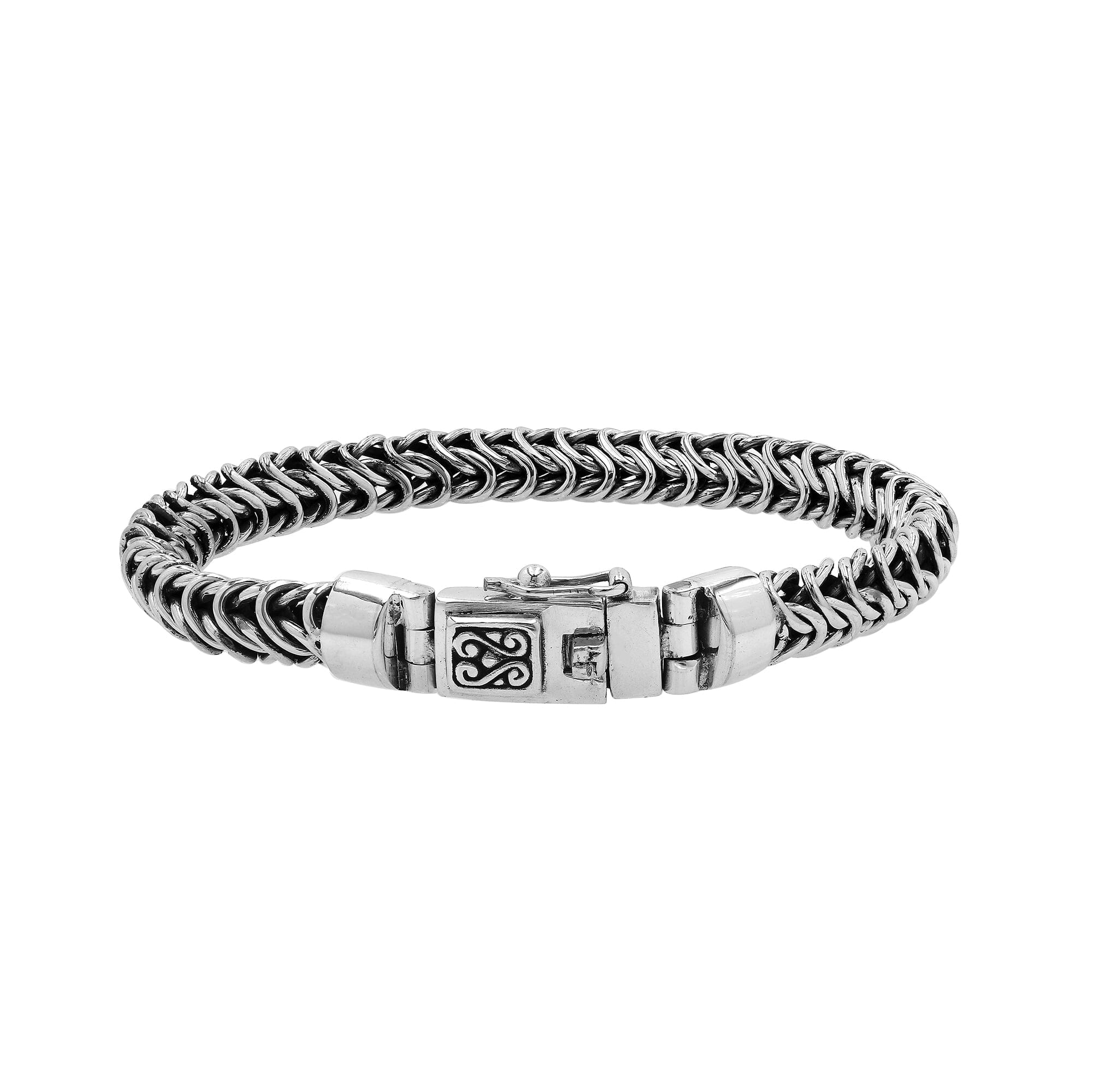 Silver Woven Chain Bracelet With Box Clasp And Safety Latch In 925 Sterling Silver For Wholesale
