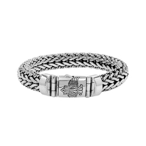 Silver Woven Chain Bracelet With Engraved Box Clasp In 925 Sterling Silver For Wholesale