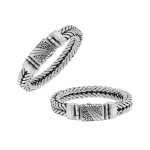 Silver Woven Chain Bracelet With Engraved Push Clasp In 925 Sterling Silver For Wholesale