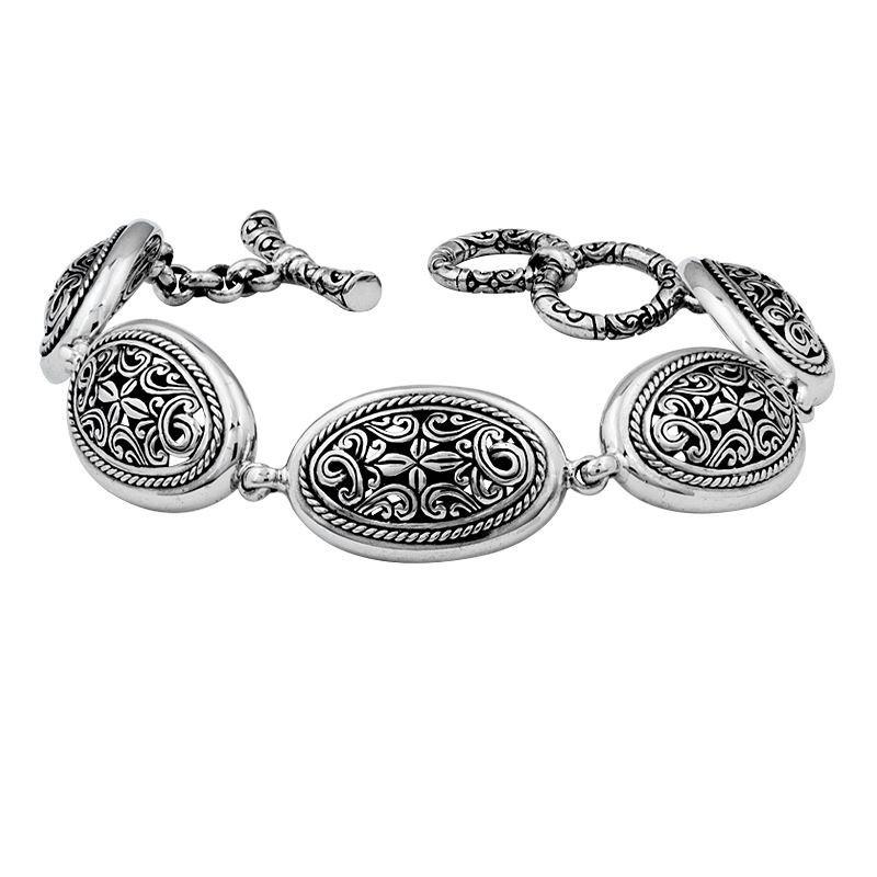 AB-6004-S Sterling Silver Bracelet With Plain Silver Jewelry Bali Designs Inc 