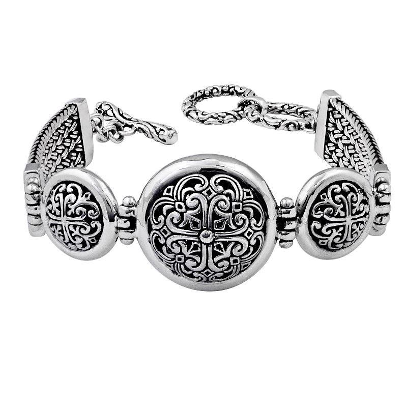 AB-6005-S Sterling Silver Bracelet With Plain Silver Jewelry Bali Designs Inc 