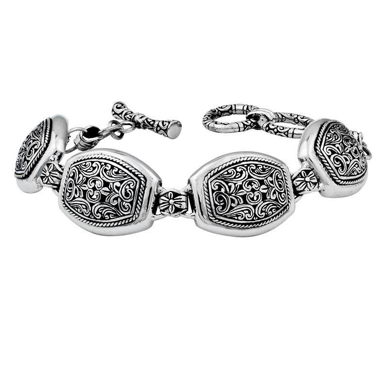 AB-6007-S Sterling Silver Bracelet With Plain Silver Jewelry Bali Designs Inc 