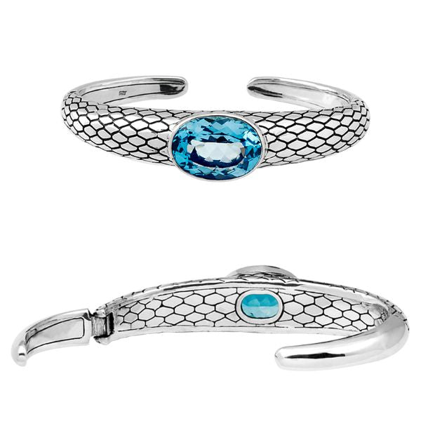 AB-6026-BT Sterling Silver Bangle With Blue Topaz Q. Jewelry Bali Designs Inc 