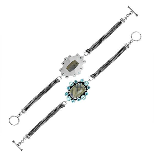 AB-6143-CO1 Sterling Silver Bracelet With Labradorite & Blue Topaz Jewelry Bali Designs Inc 