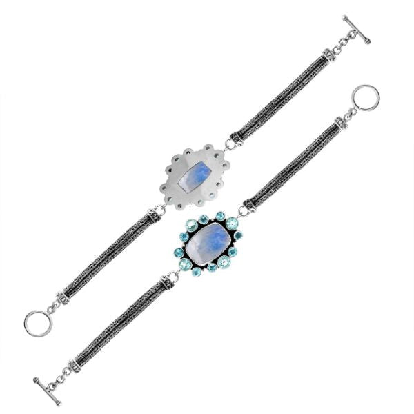 AB-6143-CO2 Sterling Silver Bracelet With Rainbow Moonstone & Blue Topaz Jewelry Bali Designs Inc 