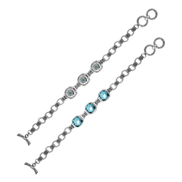 AB-6145-BT Sterling Silver Bracelet With Blue Topaz Q. Jewelry Bali Designs Inc 