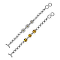 Wholesale sterling silver bracelet featuring three cushion-cut Citrine Quartz stones set in ornate Balinese frames with textured silver chain links and a sturdy toggle lock.