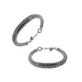 Wholesale sterling silver bracelet with thick woven Balinese chain design, oxidized detailing, polished ends, and a secure toggle lock ideal for catalog and bulk orders.