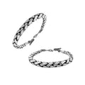 Wholesale sterling silver bracelet featuring a thick 7MM round braided chain with polished detailing, oxidized highlights, and a secure toggle lock for catalog-ready presentation.