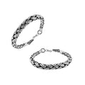 Wholesale sterling silver bracelet featuring a thick 8MM round braided chain with polished and oxidized detailing, complete with a secure toggle lock for bulk catalog display.