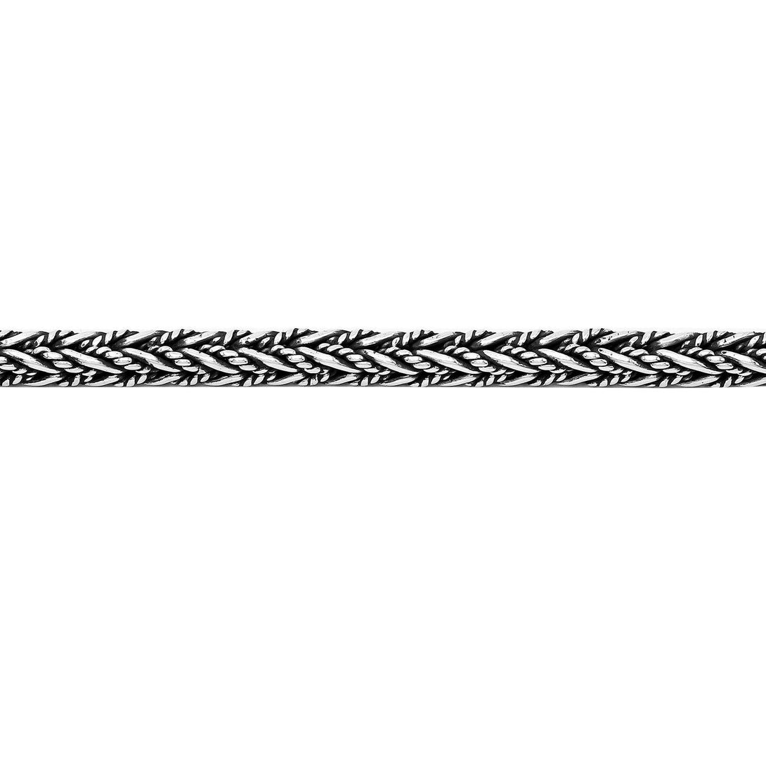 Sterling silver wheat chain bracelet with oxidized finish and hook clasp handcrafted in Bali.