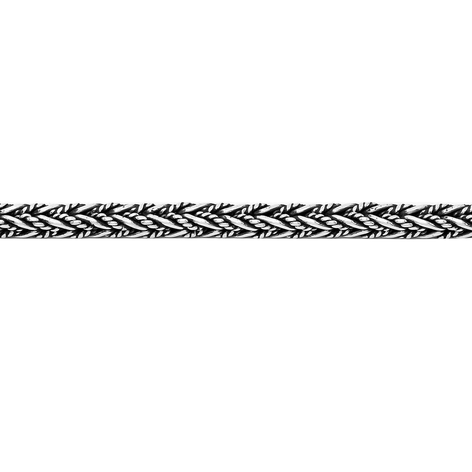 Sterling silver wheat chain bracelet with oxidized finish and hook clasp handcrafted in Bali.