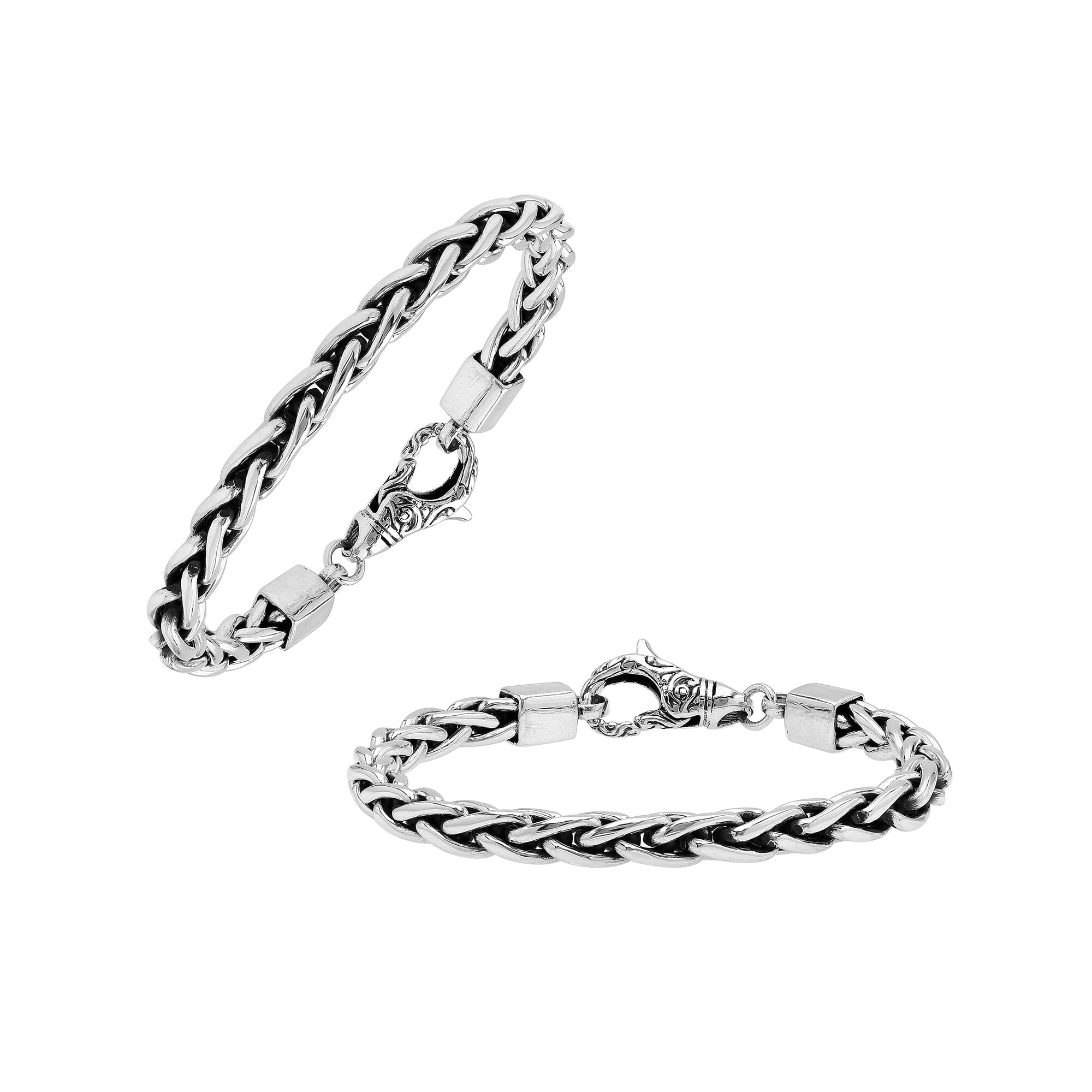 925 Sterling Silver 4MM Twisted Chain Bracelet With Ornate Lobster Lock And Polished Balinese Pattern Finish For Wholesale Buyers