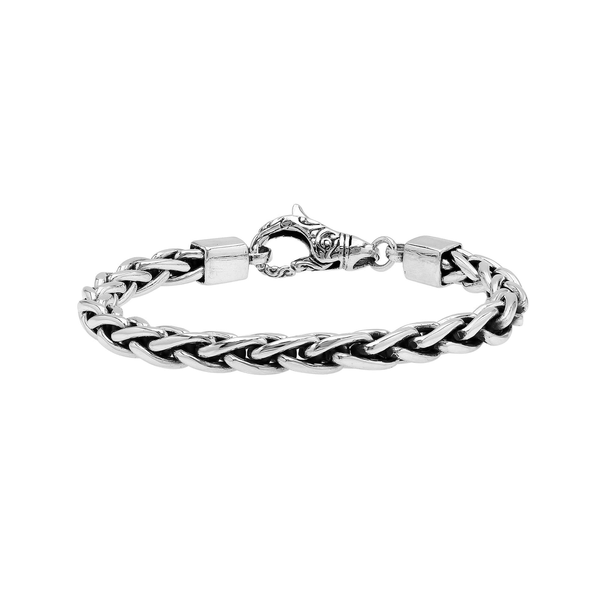 Sterling Silver Bali Handcrafted Braided Chain Bracelet With Ornate Lobster Clasp And Oxidized Finish