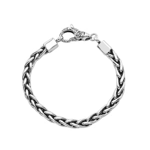 Sterling Silver Bali Handcrafted Braided Chain Bracelet With Ornate Lobster Clasp And Oxidized Finish