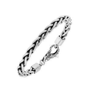 Sterling Silver Bali Handcrafted Braided Chain Bracelet With Ornate Lobster Clasp And Oxidized Finish