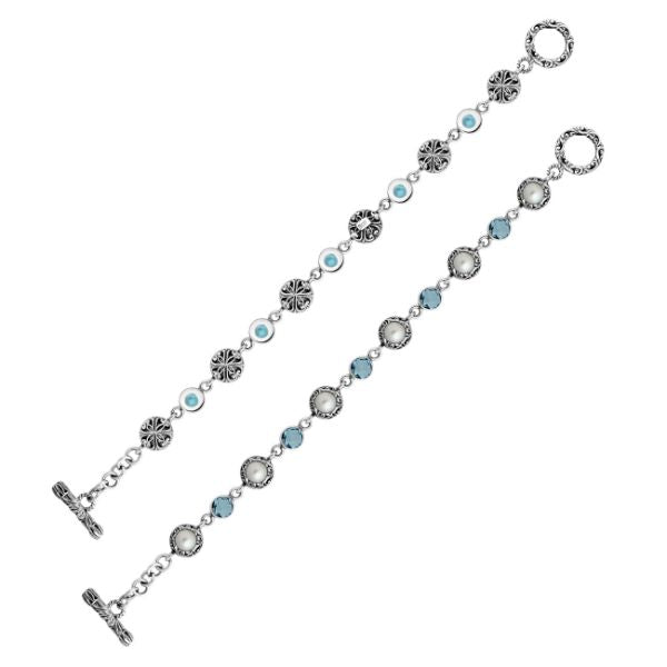 AB-9004-CO1 Sterling Silver Bracelet With Pearl, Blue Topaz Q. Jewelry Bali Designs Inc 