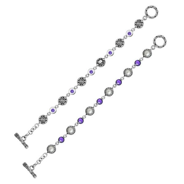 AB-9004-CO2 Sterling Silver Bracelet With Pearl, Amethyst Q. Jewelry Bali Designs Inc 