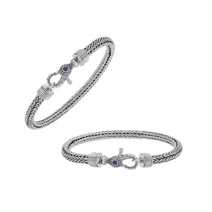 Wholesale sterling silver 5MM woven Bali chain bracelet featuring a decorative lobster lock and polished–oxidized detailing, crafted for premium bulk jewelry inventory requirements.