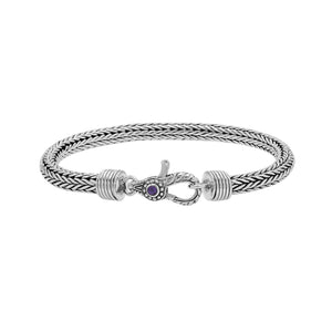 Wholesale sterling silver 5MM woven Bali chain bracelet featuring a decorative lobster lock and polished–oxidized detailing, crafted for premium bulk jewelry inventory requirements.