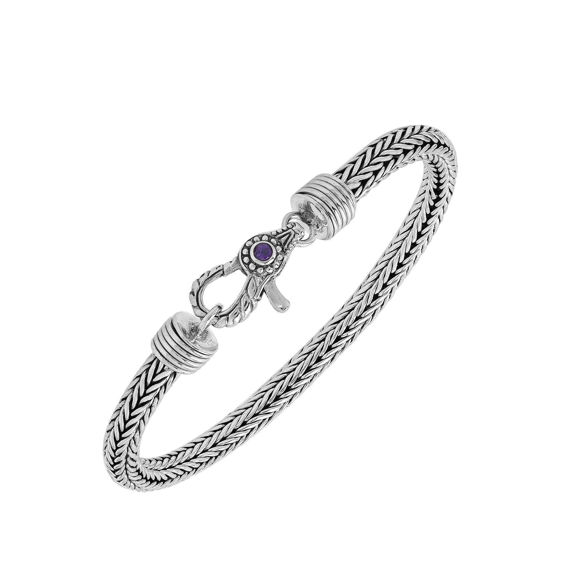 Wholesale sterling silver 5MM woven Bali chain bracelet featuring a decorative lobster lock and polished–oxidized detailing, crafted for premium bulk jewelry inventory requirements.