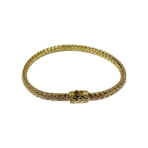 Wholesale 18K gold woven Bali chain bracelet featuring an ornate push clasp and high-polish finish, designed for premium inventory and upscale retail environments.