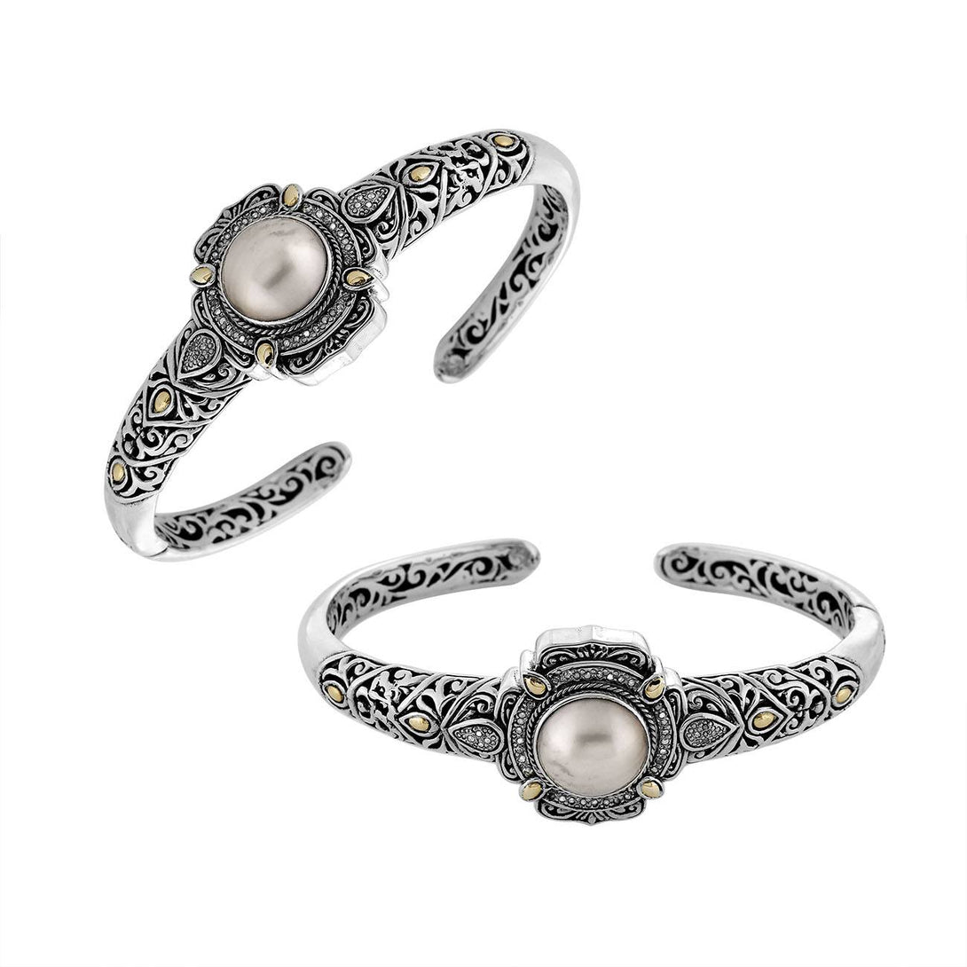 ABG-8038-PE Sterling Silver Bracelet With 18K Gold And Diamond,Pearl Jewelry Bali Designs Inc 