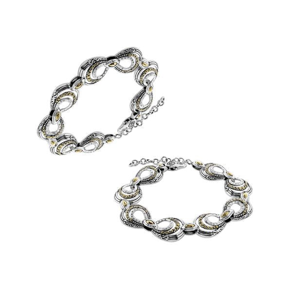 Wholesale Sterling Silver Bracelet With 18K Gold Diamond Infinity Links And Marquise Accents