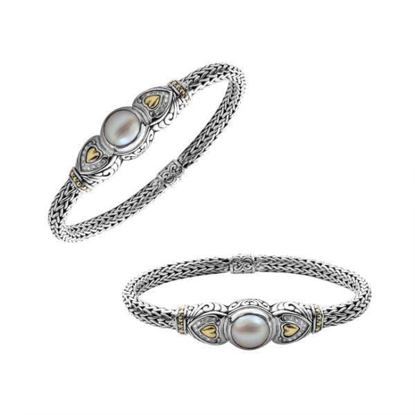 ABG-8045-DY Sterling Silver Bracelet With Pearl,18K Gold And Diamond Jewelry Bali Designs Inc 