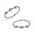 Wholesale Sterling Silver With 18K Gold Diamond Square Floral-Link Bracelet
