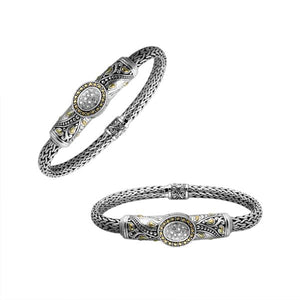 Wholesale Sterling Silver With 18K Gold Diamond Oval Scrollwork Woven-Chain Bracelet