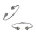 Wholesale Sterling Silver With 18K Gold Diamond Double Heart Cable Cuff Bracelet