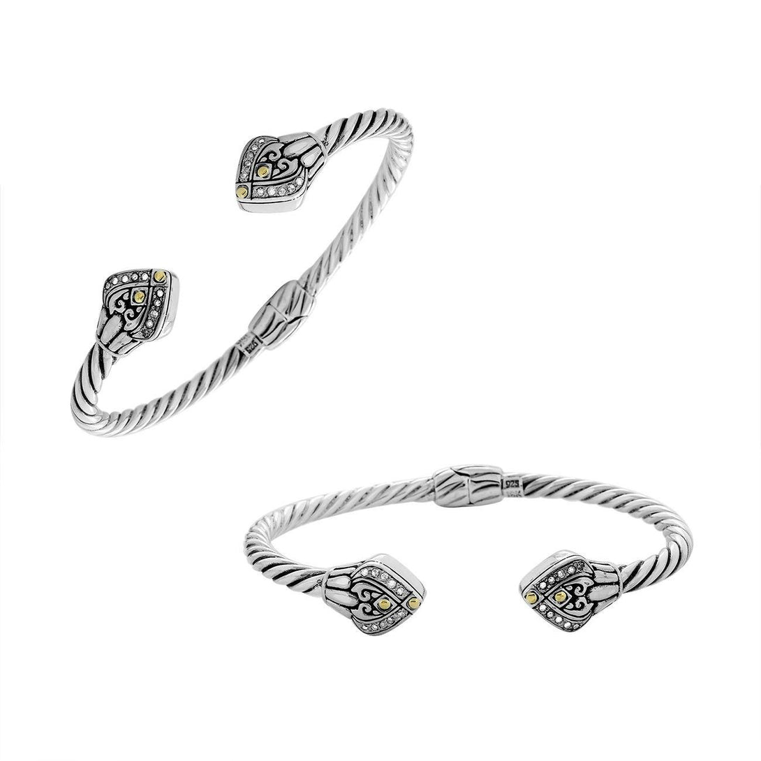 ABG-8054-DY Sterling Silver Bracelet With 18K Gold And Diamond Jewelry Bali Designs Inc 