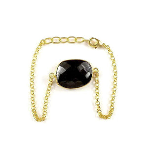 Wholesale 18K Gold Overlay Over Copper Bracelet With Faceted Black Onyx Cushion Center