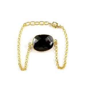 Wholesale 18K Gold Overlay Over Copper Bracelet With Faceted Black Onyx Cushion Center