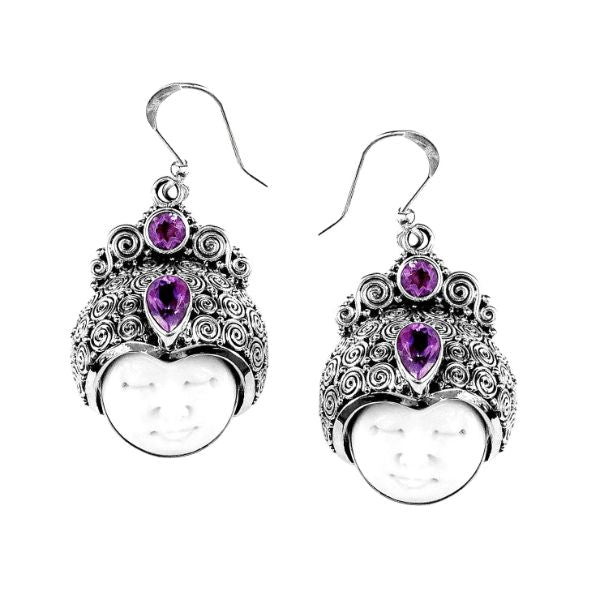 AE-1000-CO1 Sterling Silver Earring With Amethyst, Bone Face Jewelry Bali Designs Inc 