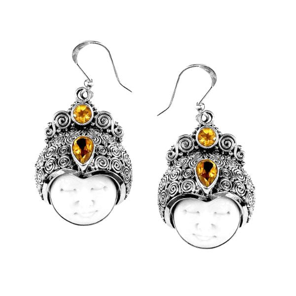 AE-1000-CO2 Sterling Silver Earring With Citrine, Bone Face Jewelry Bali Designs Inc 