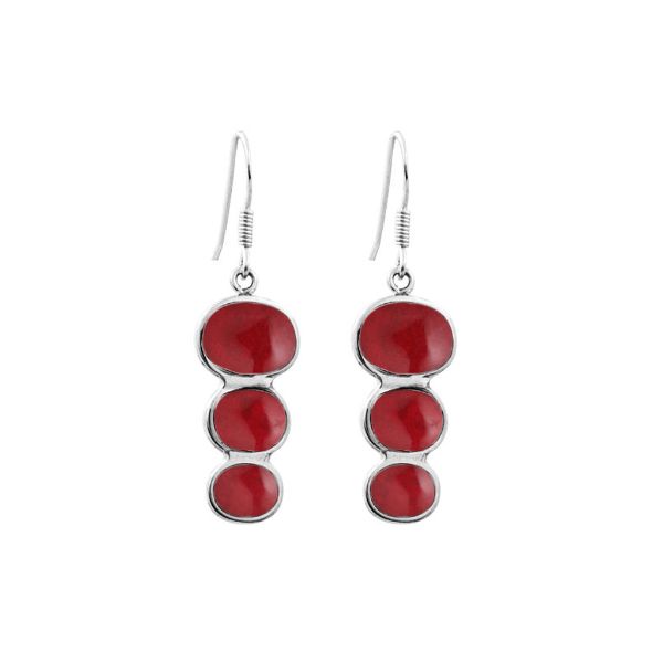 AE-1007-CR Sterling Silver Tripple Drop Earring With Coral Jewelry Bali Designs Inc 