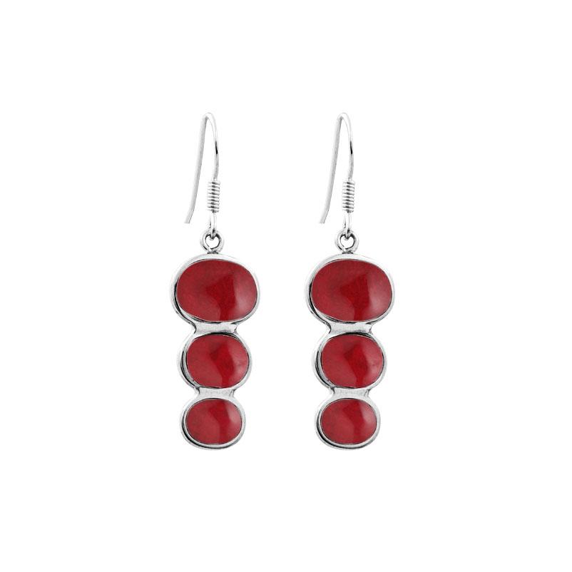 AE-1007-CR Sterling Silver Tripple Drop Earring With Coral Jewelry Bali Designs Inc 