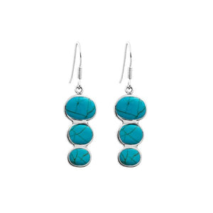 Wholesale sterling silver earrings with triple round turquoise shell inlays, handcrafted in Bali
