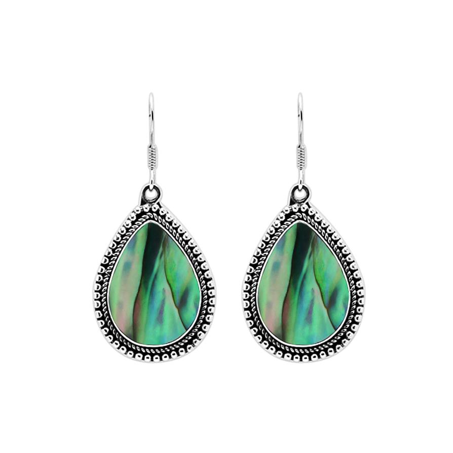 AE-1012-AB Sterling Silver Hand Crafted Pear Shape Earring With Abalone Shell Jewelry Bali Designs Inc 
