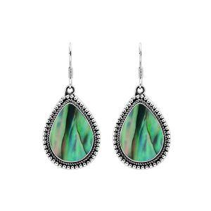AE-1012-AB Sterling Silver Hand Crafted Pear Shape Earring With Abalone Shell Jewelry Bali Designs Inc 
