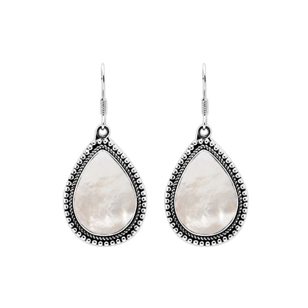 AE-1012-MOP Sterling Silver Hand Crafted Pear Shape Earring With Mother Of Pearl Jewelry Bali Designs Inc 